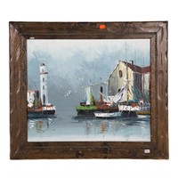 Framed oil on canvas seascape
