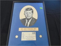 Framed-2-Silver Kennedy Halves, Stamp, JFK photo