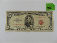 $5- 1953 B Red Seal U.S. Note