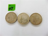 3 Morgan Silver Dollars-1885o, 1900 o, 1921
