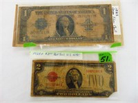 2 Bills-1923 Large Silver Cert. and 1928 F $2 Red