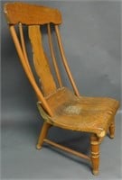 Antique High Back Wooden Chair with Short Legs