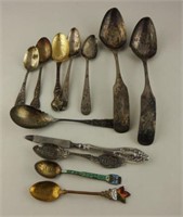 Qty of silver and coin silver spoons, etc
