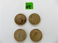 4 Peace Silver Dollars 1922