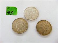 3 Peace Silver Dollars 1922, 1923 P-D
