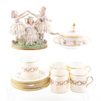 Wedgwood coffee set & Dresden dish with underplate