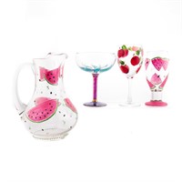 Hand-painted stemware and pitcher