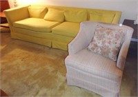 Mid Century modern long yellow upholstered