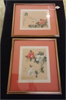 (2) original oriental framed floral scenes