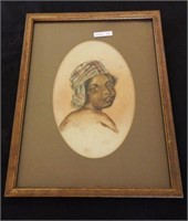 Original watercolor of black slave girl