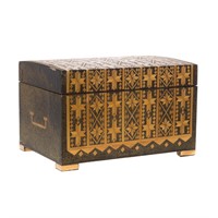 Wood box with applied reed decoration