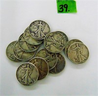 13 Silver Walking Liberty Halves Assorted Dates