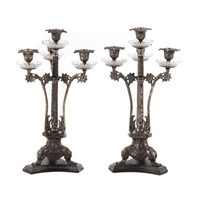 Pair silver-plated four-light candelabra