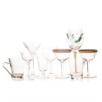 Large assortment of etched and other stemware