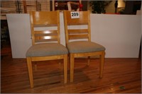 2 modern wood chairs w/ upholstered seats