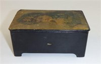 Early Swiss wooden dresser top music box with