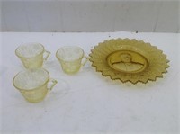 (3) Yellow Vasaline Cups  U. S.Grant Serving Dish