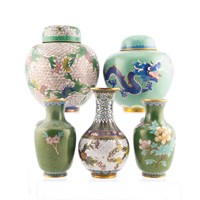 Six contemporary cloisonné vases and jars