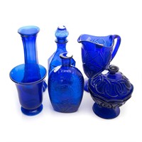 Assortment of cobalt blue glass items