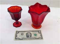 Pair of Red  Red/Yellow Art Glass