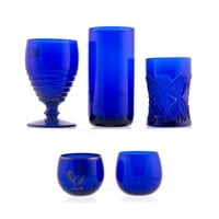 Assortment of pressed and other cobalt glasses