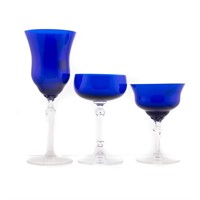 Cobalt and clear stemware