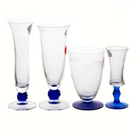 Group of etched glass stems with cobalt bases