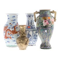 Oriental style porcelain and metal vases
