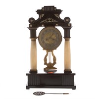 Classical wood case entablature mantel clock