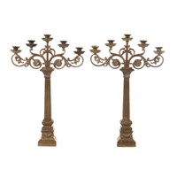 Pair of gilt-metal five-light candelabra