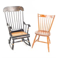 Plank-seat side chair with stencil-back rocker