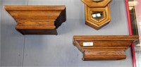 Pair oak wall shelves with thick mould tops