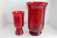 Red glass hurricane vases