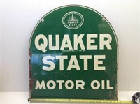 Two Sided Painted Metal Quaker State Sign 1969