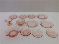 13 Piece Lot of Pink Depression Glass
