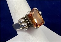 Deep Orange Stone & Sterling Silver Ring