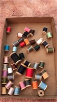 Thread collection - mostly wood spools