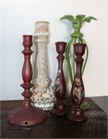 Metal on wood candlesticks