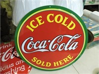 14" D vintage style Coke metal sign rolled edge