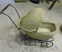 Antique wicker doll buggy
