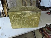 Brass covered fireplace kindling box