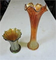 Pair carnival glass vases