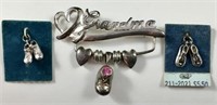 "Grandma" Charm Pin/Brooch, Sterling Ornaments