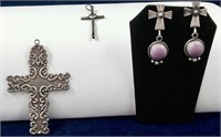 Sterling Silver Cross Pendants (2) & Earrings
