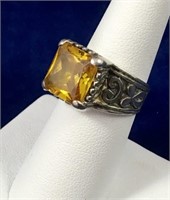 Orange Stone & Sterling Silver Ring