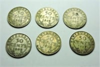 1907, 08, 09, 17, 18, 19  Newfoundland Fifty Cent