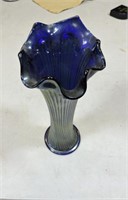 Rare cobalt blue carnival glass 9" vase