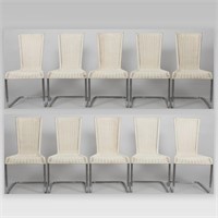 Set of Ten Chrome & Wicker Cantilever Chairs