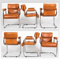 Set of Six Mariani Italian Chrome & Leather Chairs