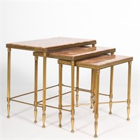 Nest of French Style Brass and Marble Tables